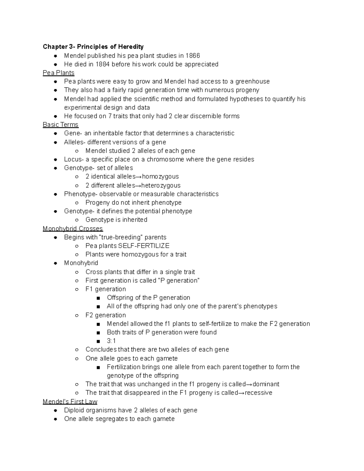 Genetics Chapter 3 - Chapter 3- Principles of Heredity Mendel published ...