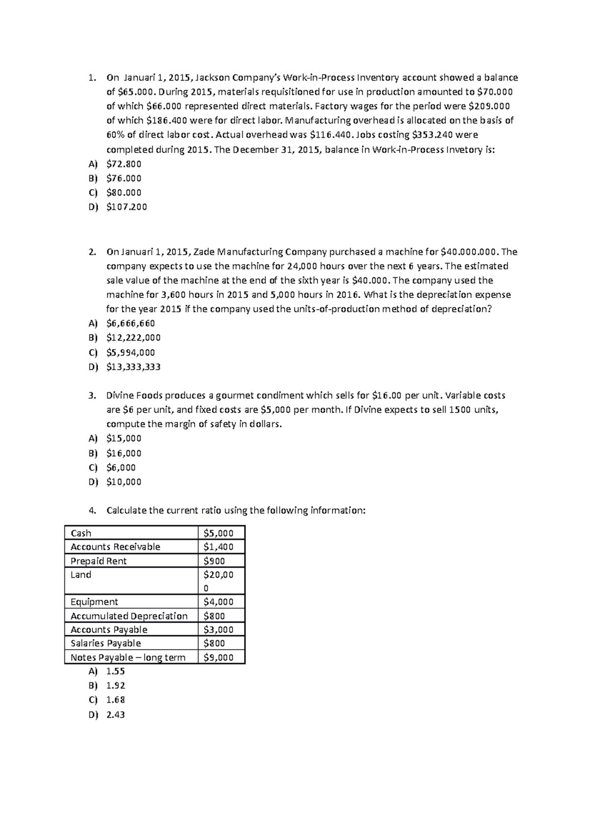 Extra oefenopgaven - Oefenen - On Januari 1, 2015, Jackson Company’s ...