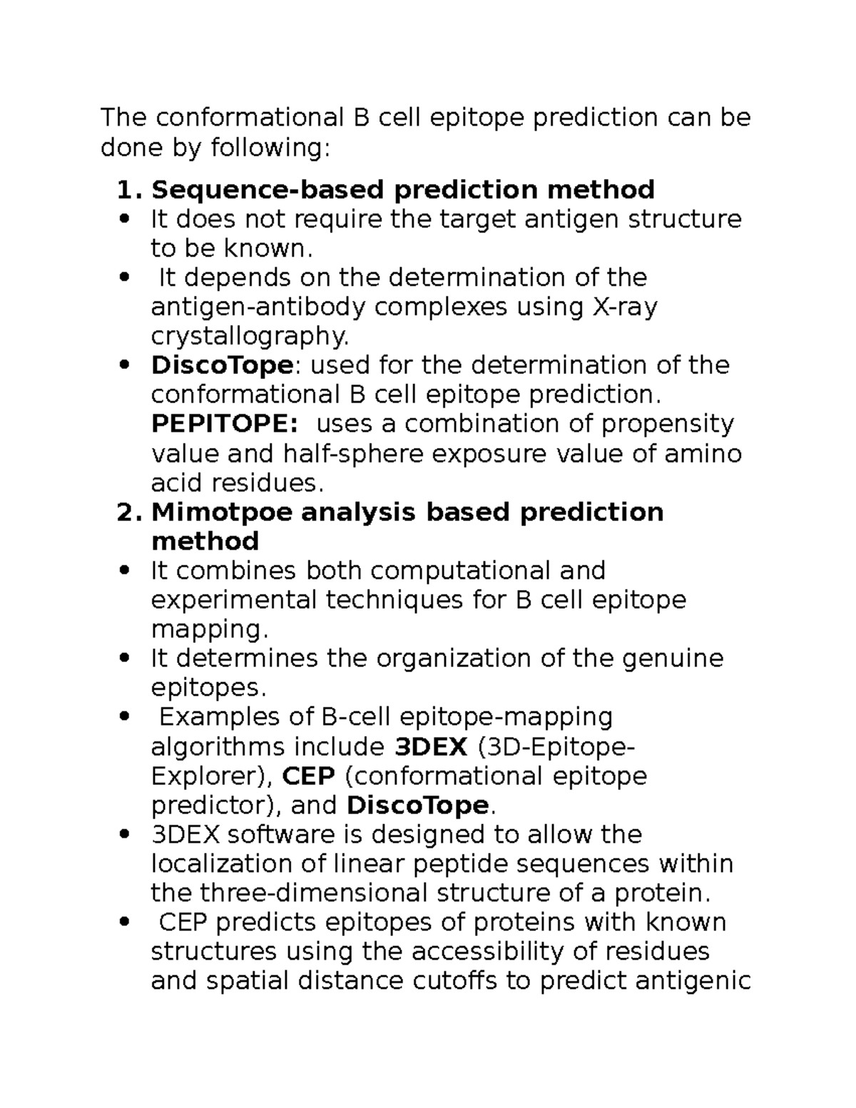 Bio 39 - Notes - The conformational B cell epitope prediction can be ...