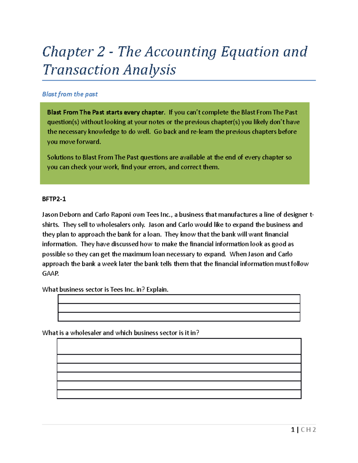 Chapter 2 - The Accounting Equation and Transaction Analysis - , a ...