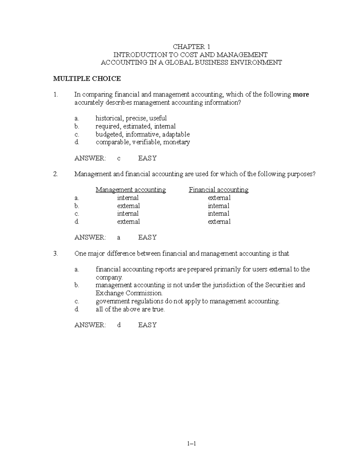 Ch01 - COST ACOUNTING - INTRODUCTION TO COST AND MANAGEMENT CHAPTER 1 ...