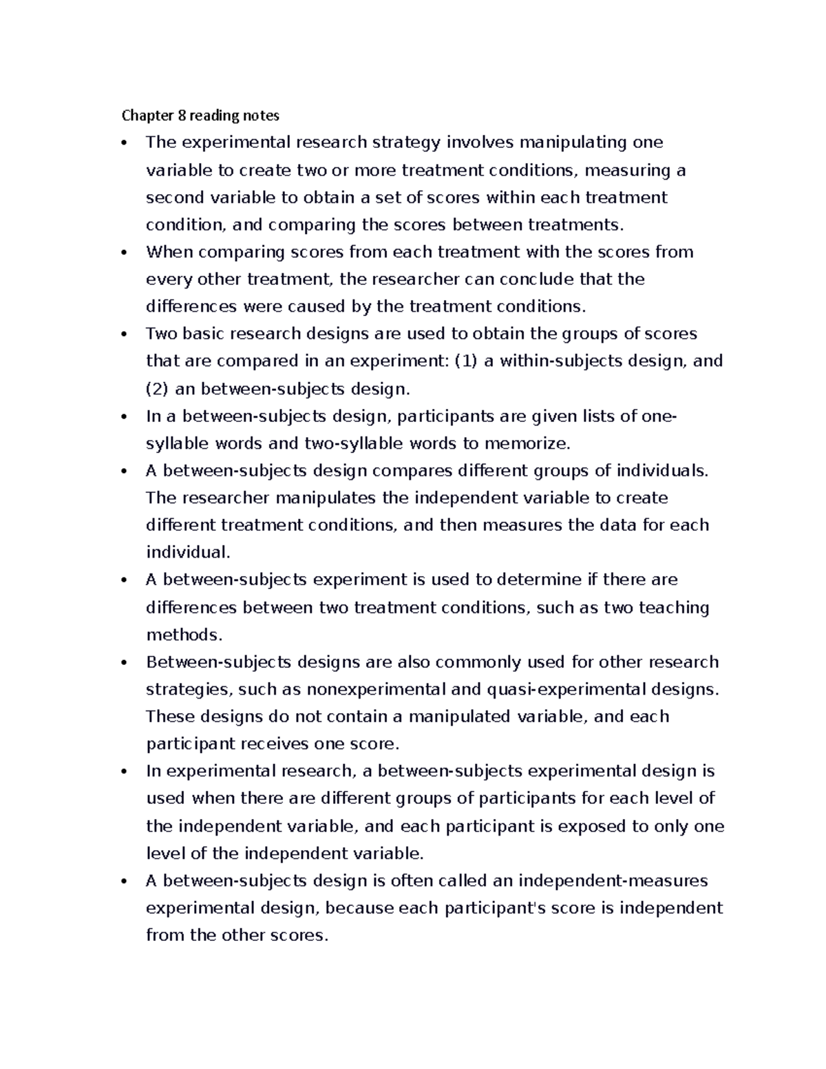Chapter 8 reading notes - Chapter 8 reading notes The experimental ...