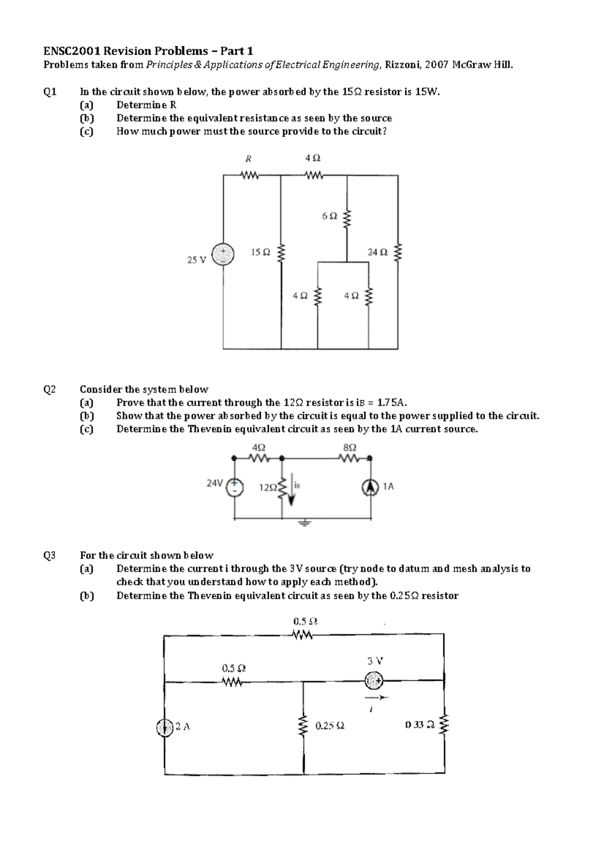 Revision problems part 1-3 - ENSC2001 Revision Problems – Part 1 - Studocu