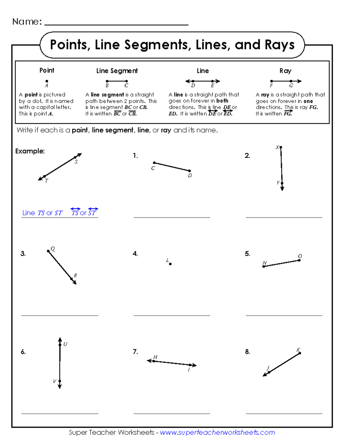 Line Segment - Analytic Geometry - Name: Points, Line Segments, Lines ...