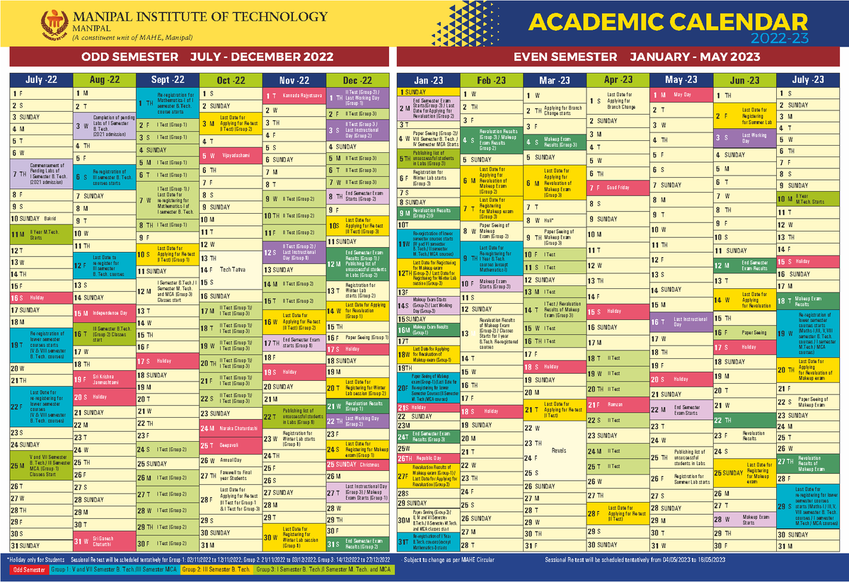 Attachment MIT Academic Calendar 2223. ODD SEMESTER JULY DECEMBER