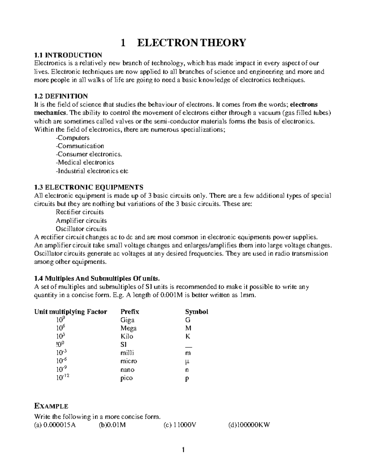Electronics- Notes 2 - 1 ELECTRON THEORY 1 INTRODUCTION Electronics is ...