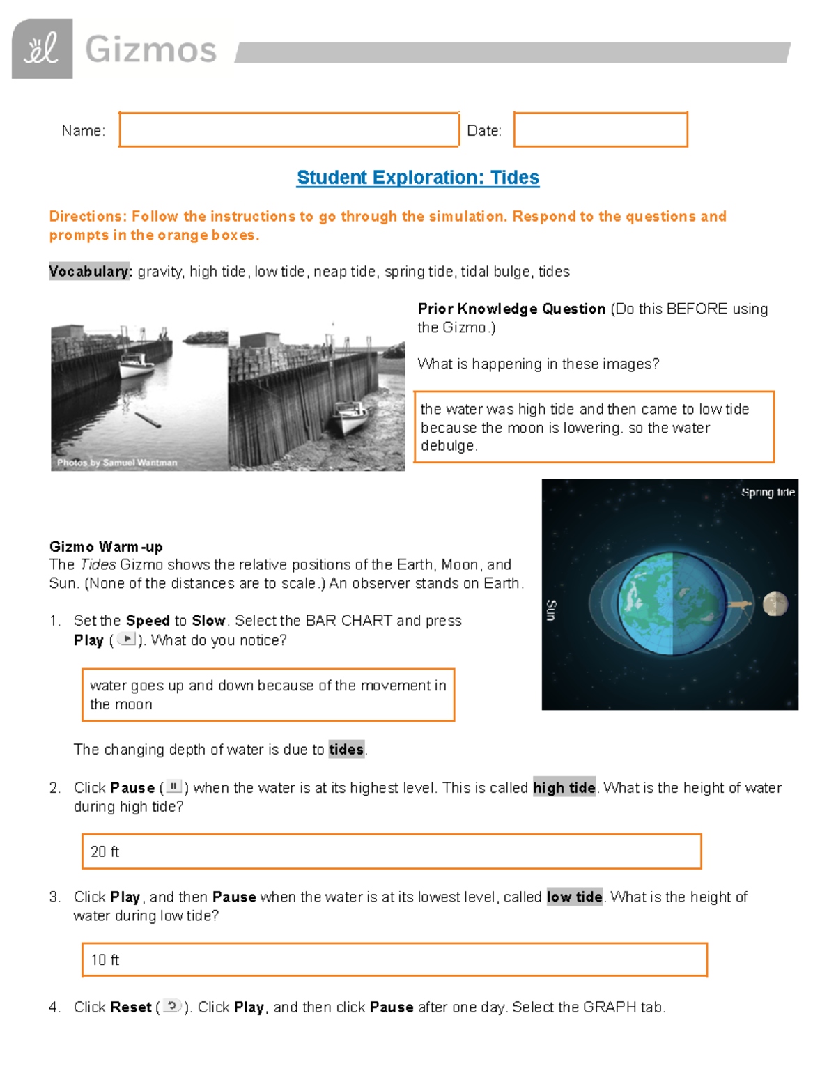 Tides Se Earthscience 8th Grade Will - Name: Date: Student Exploration ...