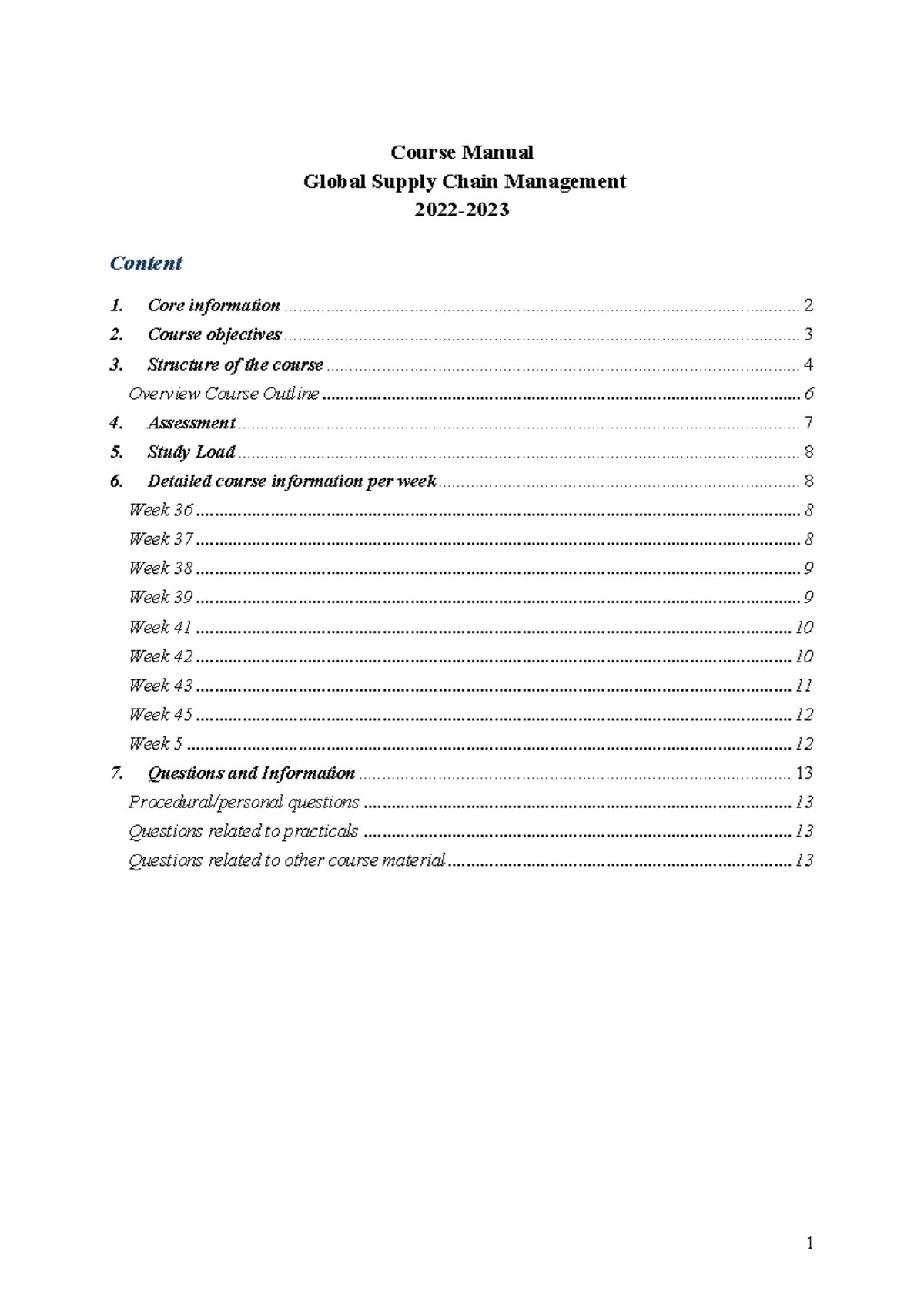 GSCM Course Manuel 22-23 - Course Manual - **2022- Global Supply Chain ...