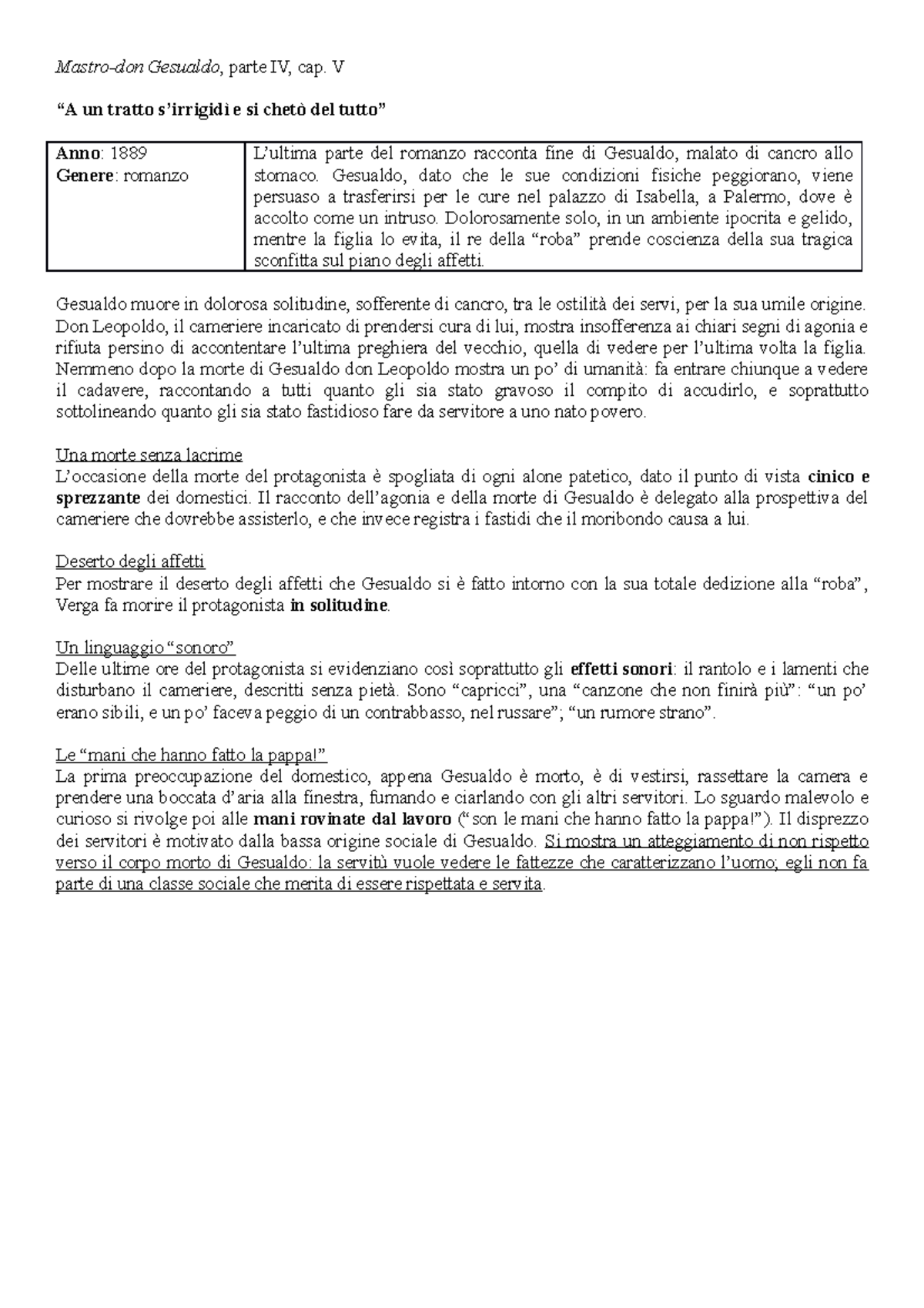 Scheda Mastro don gesualdo riassunto testo italiano Studocu