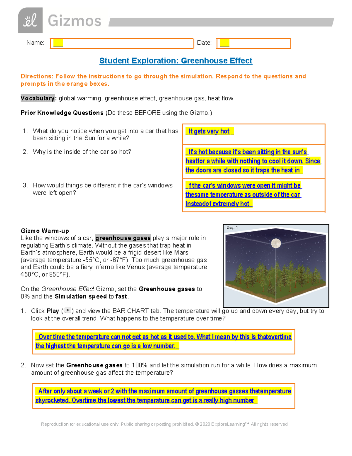 Greenhouse Effect Gizmo Name ___ Date ___ Student Exploration