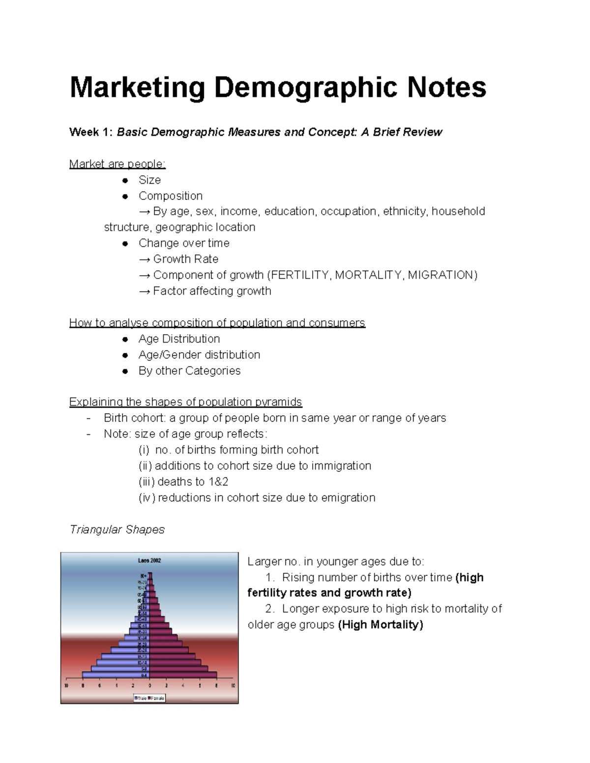 Marketing Demographic Notes - Marketing Demographic Notes Week 1: Basic ...