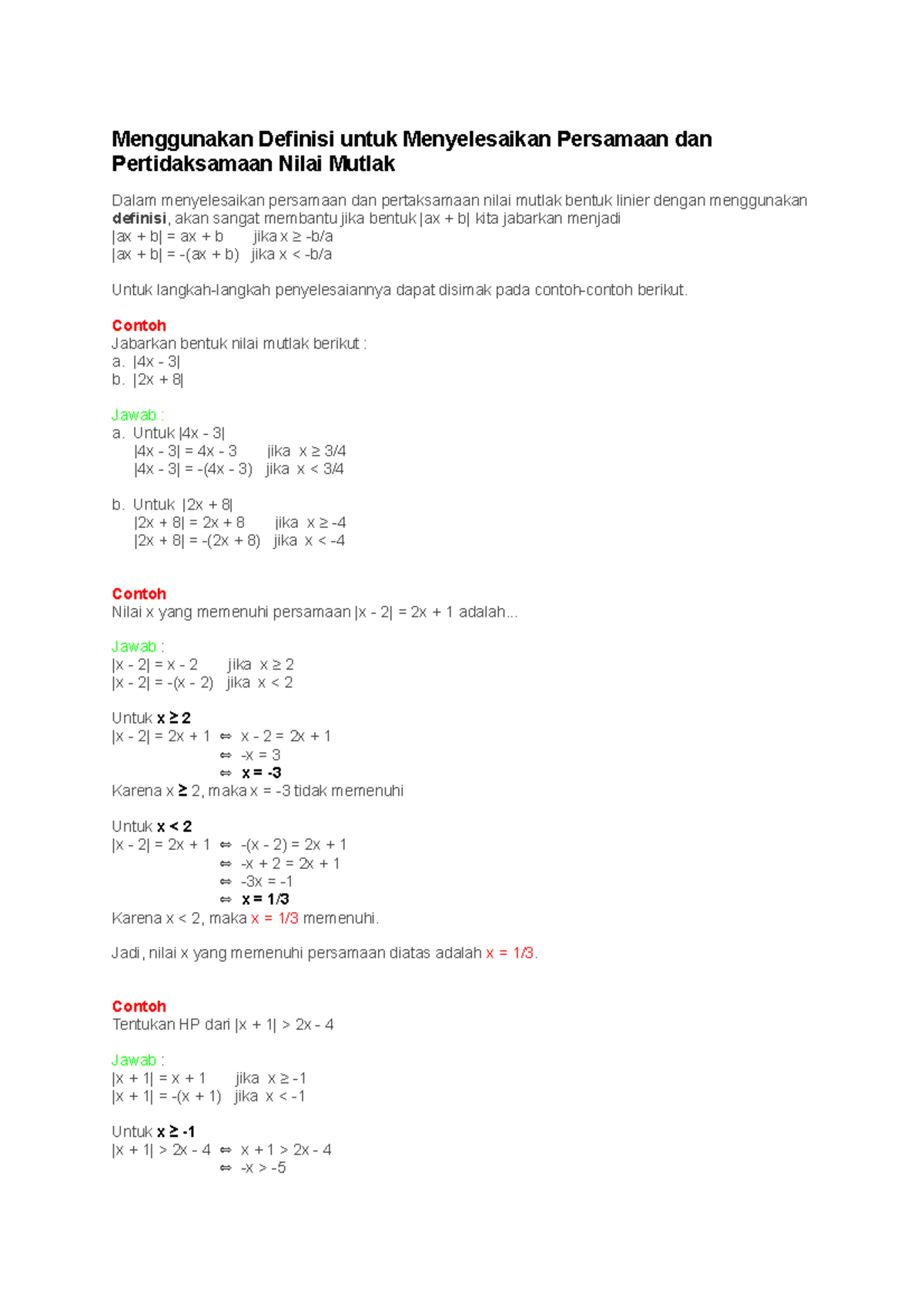 Menggunakan Definisi Untuk Menyelesaikan Persamaan Dan Pertidaksamaan ...