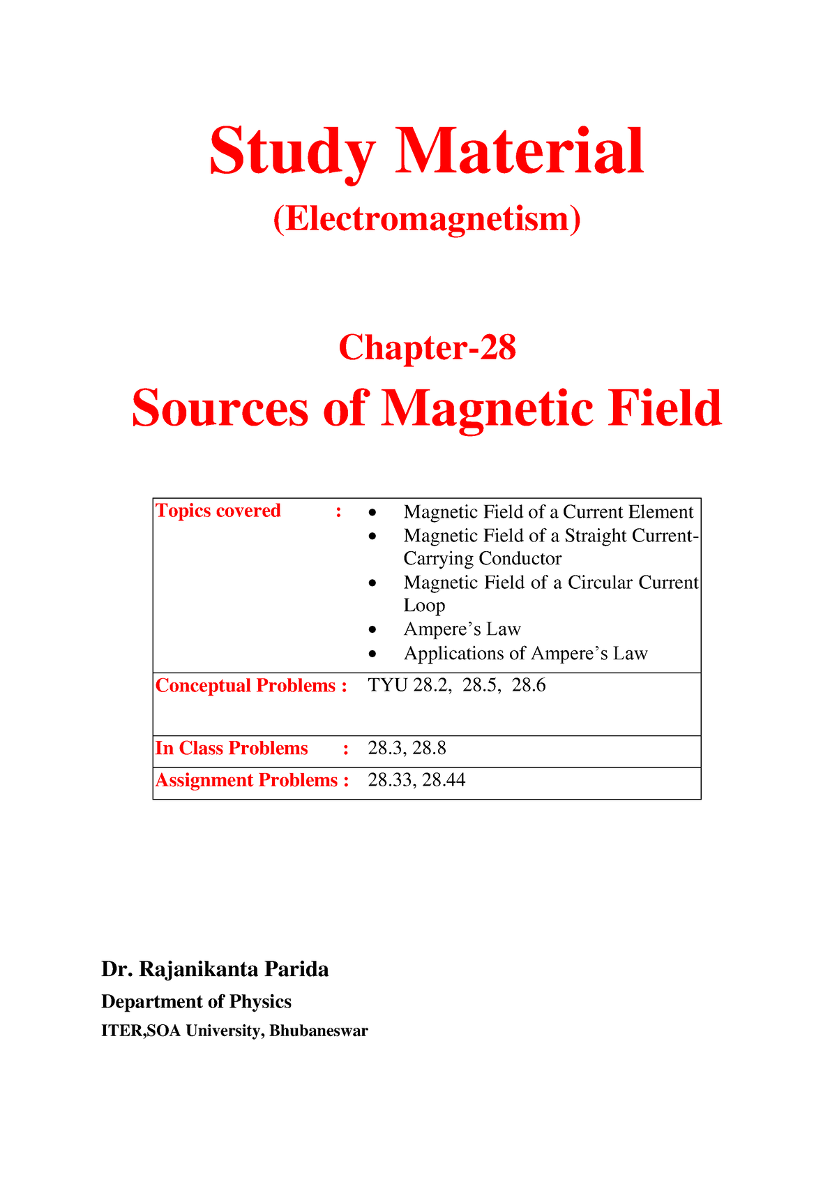 28 Sources Of Magnetic Field R K Parida - Study Material ...