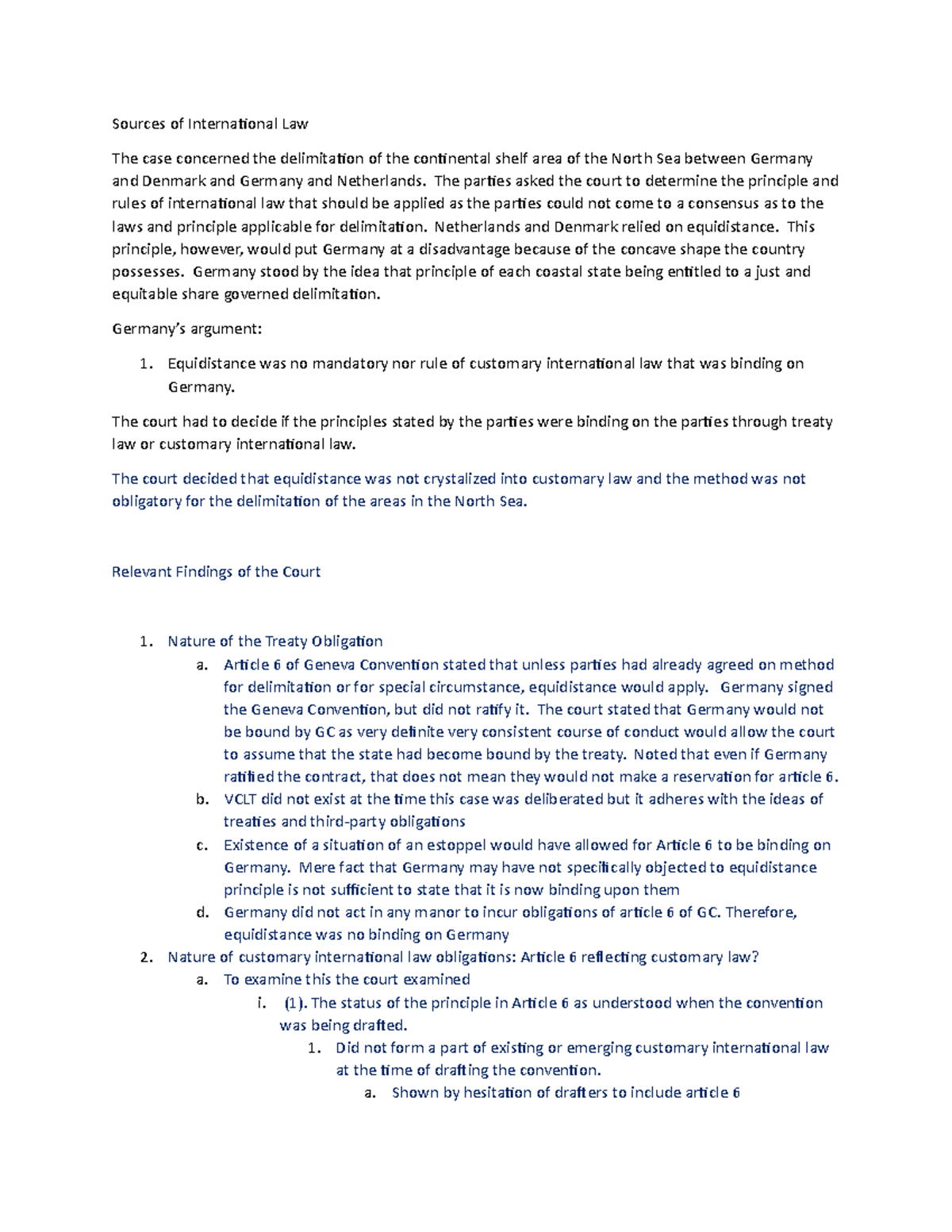 North Sea Continental Shelf Case Sources of International Law The