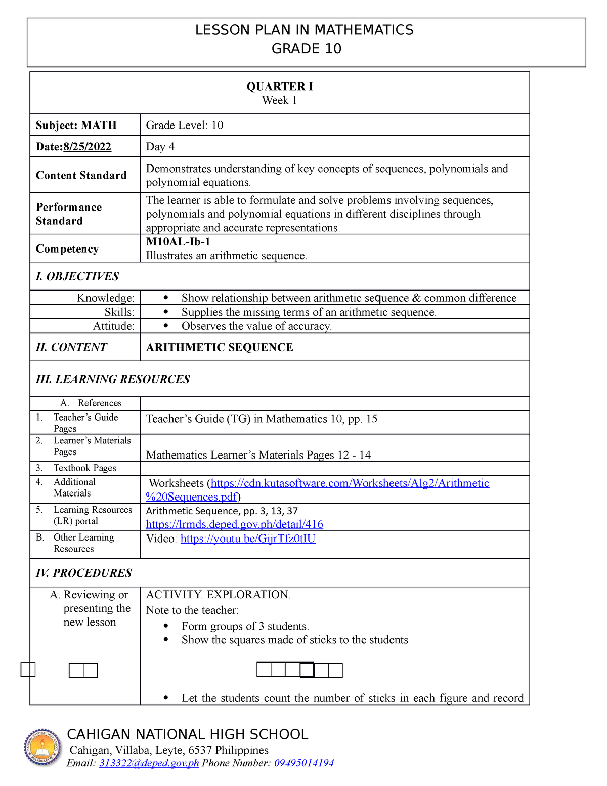 DLP-G10-1-W1-day 1C - Daily Lesson Plan Week 1 Day 3 - QUARTER I Week 1 ...