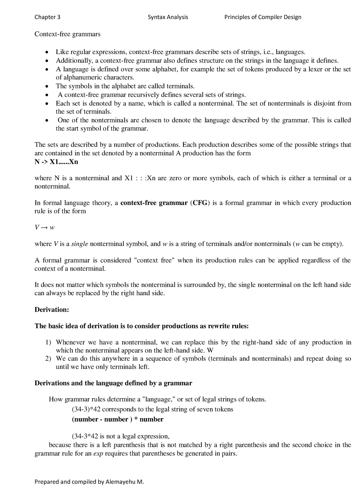 Chapter 3 syntax analysis (Context Free grammer)-(part of final exam ...