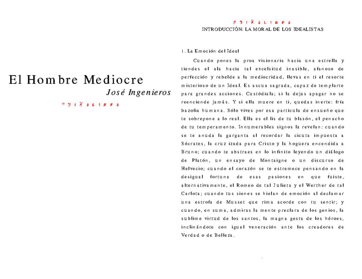 El hombre mediocre-Jose Ingenieros ajdjfjfjd kdkdkdkd kkalsks - EEll