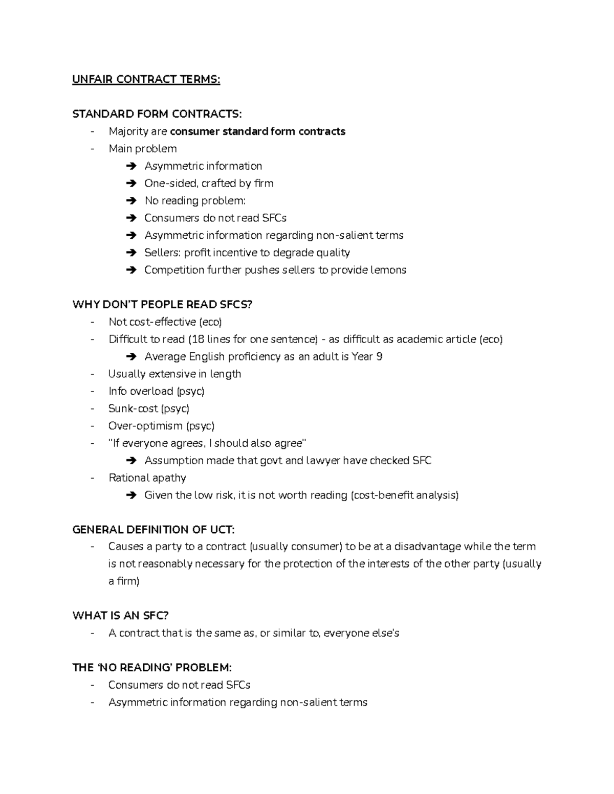 Unfair Contract Terms UNFAIR CONTRACT TERMS STANDARD FORM CONTRACTS