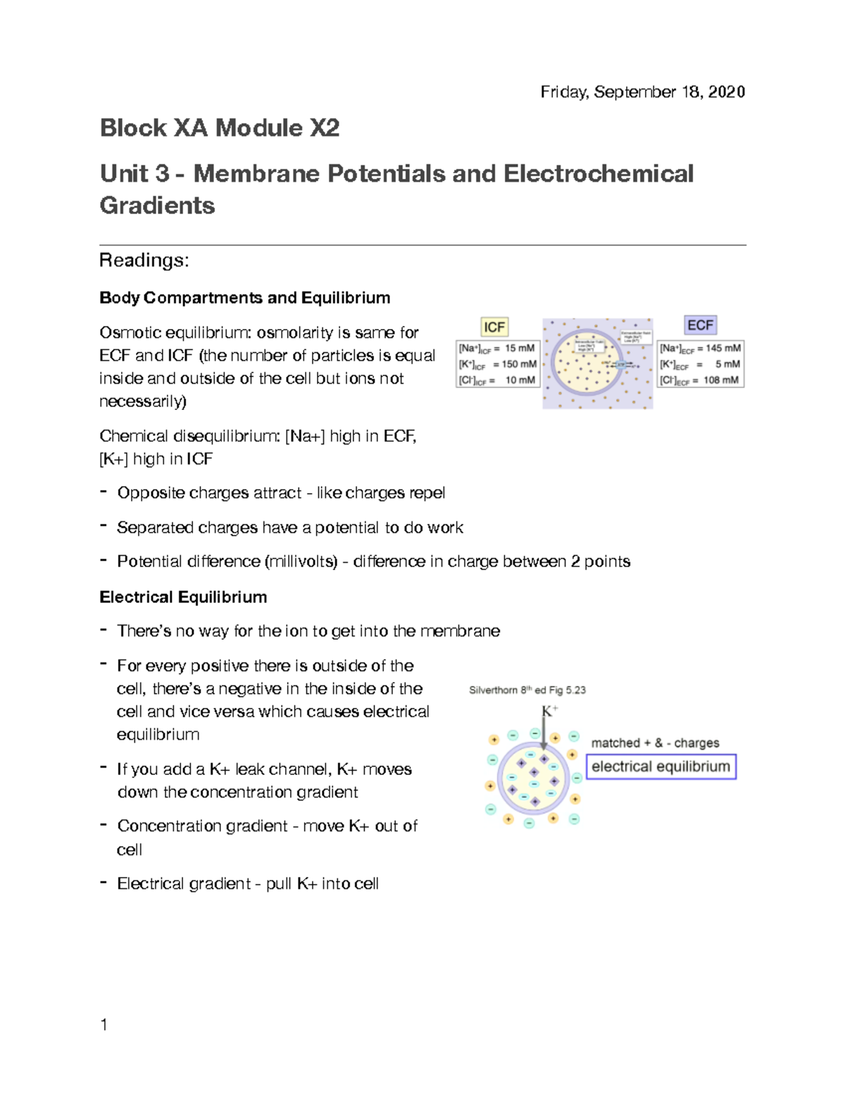 XA X2 Unit 3 - Lecture notes Block XA - Friday, September 18, 2020 ...
