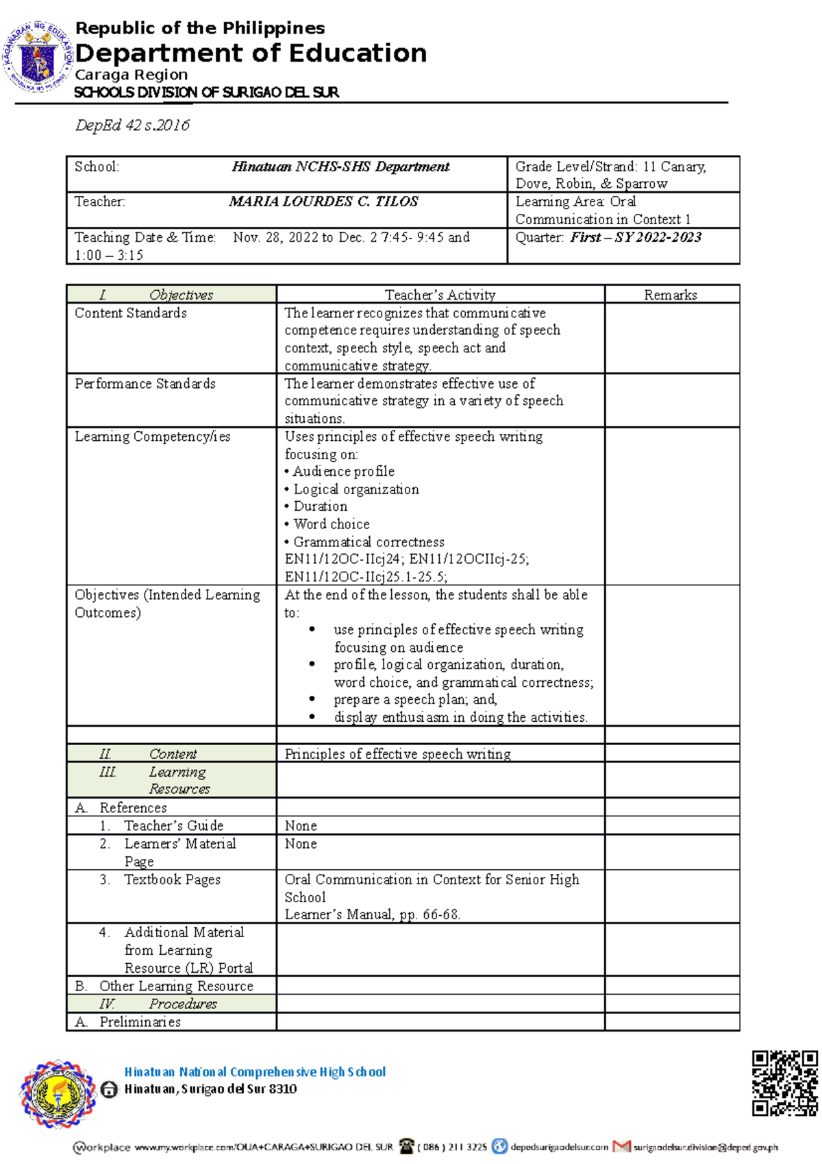 Lesson-Plan-OC-2nd -Week4 - Department of Education Caraga Region ...