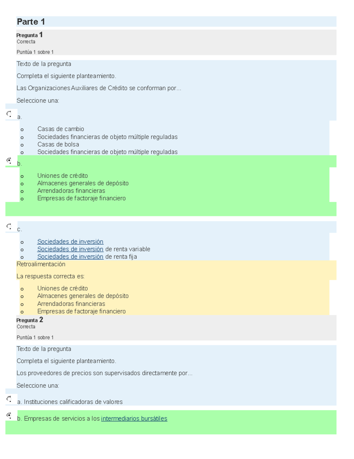 Examen Sistema Financiero Y Mercado 2 Parte 1 Pregunta 1 Correcta