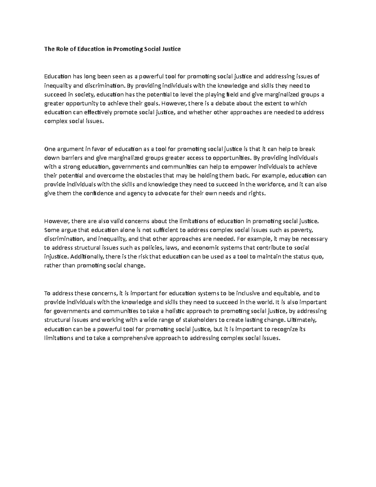 social justice in education essay