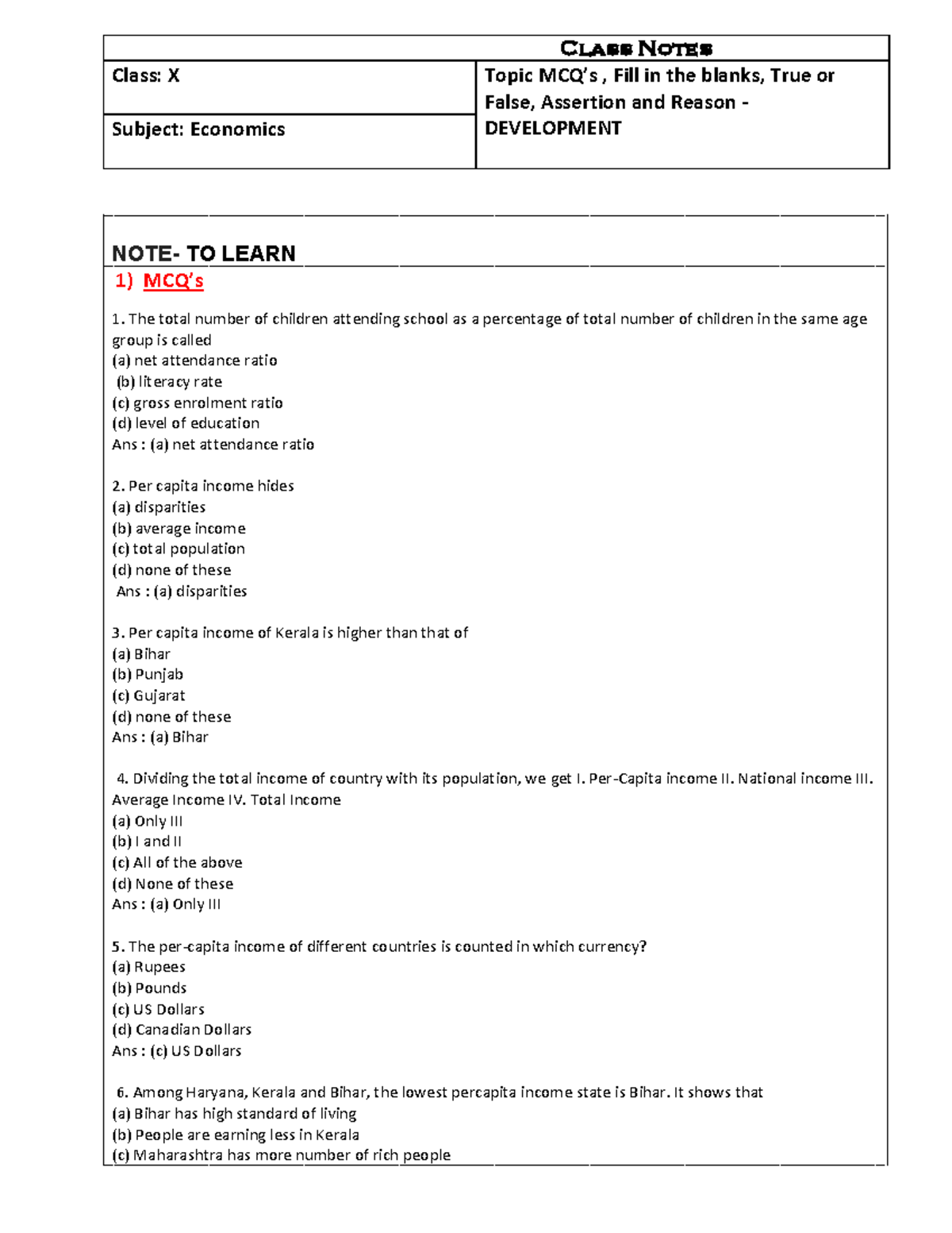 10-economics-hope-you-like-it-class-notes-class-x-topic-mcq-9-s