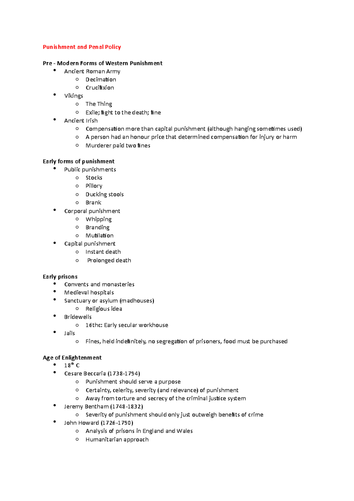 Week 2 - Full notes on lecture 2 of JSB207 - Punishment and Penal ...