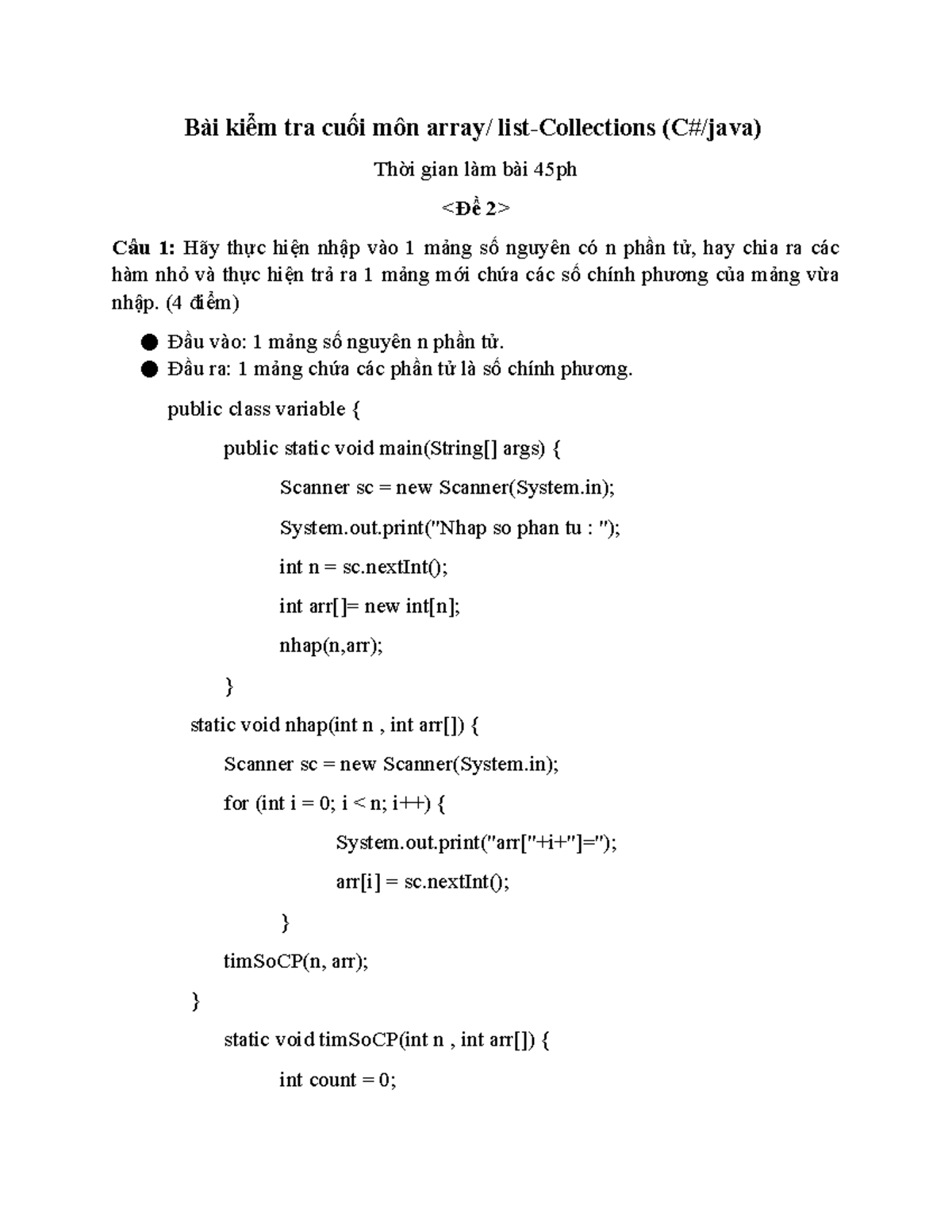 Bài kiểm tra cuối môn array 02 - Bài kiểm tra cuối môn array/ list ...