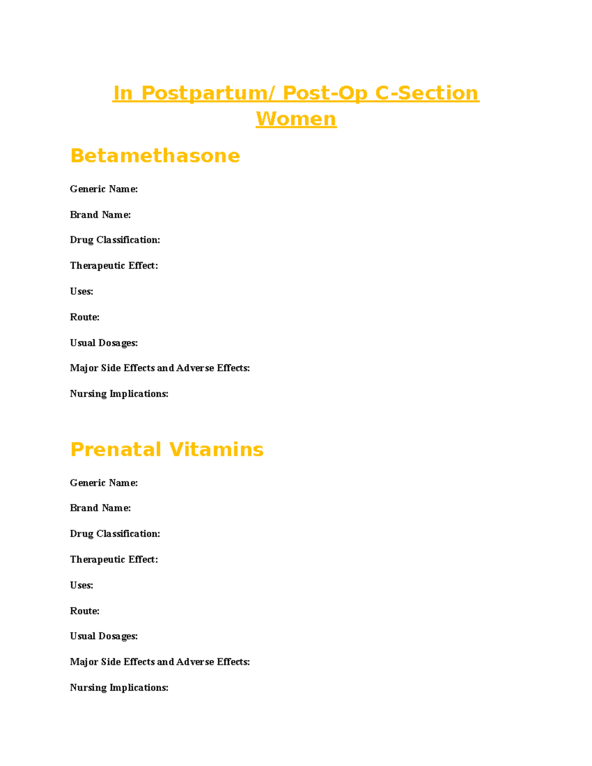 OB Med List - This is a "fill it in on your own" sheet. This sheet ...