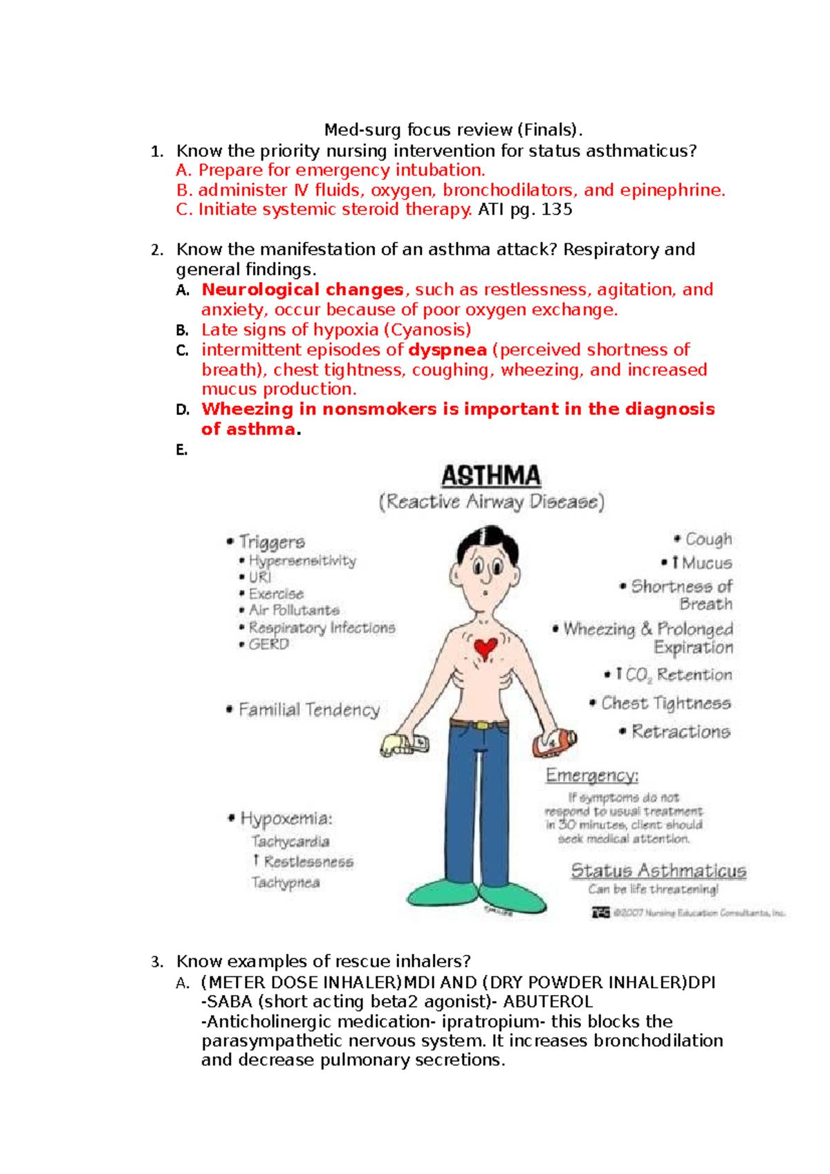 Medsurg focus review final Know the priority nursing intervention