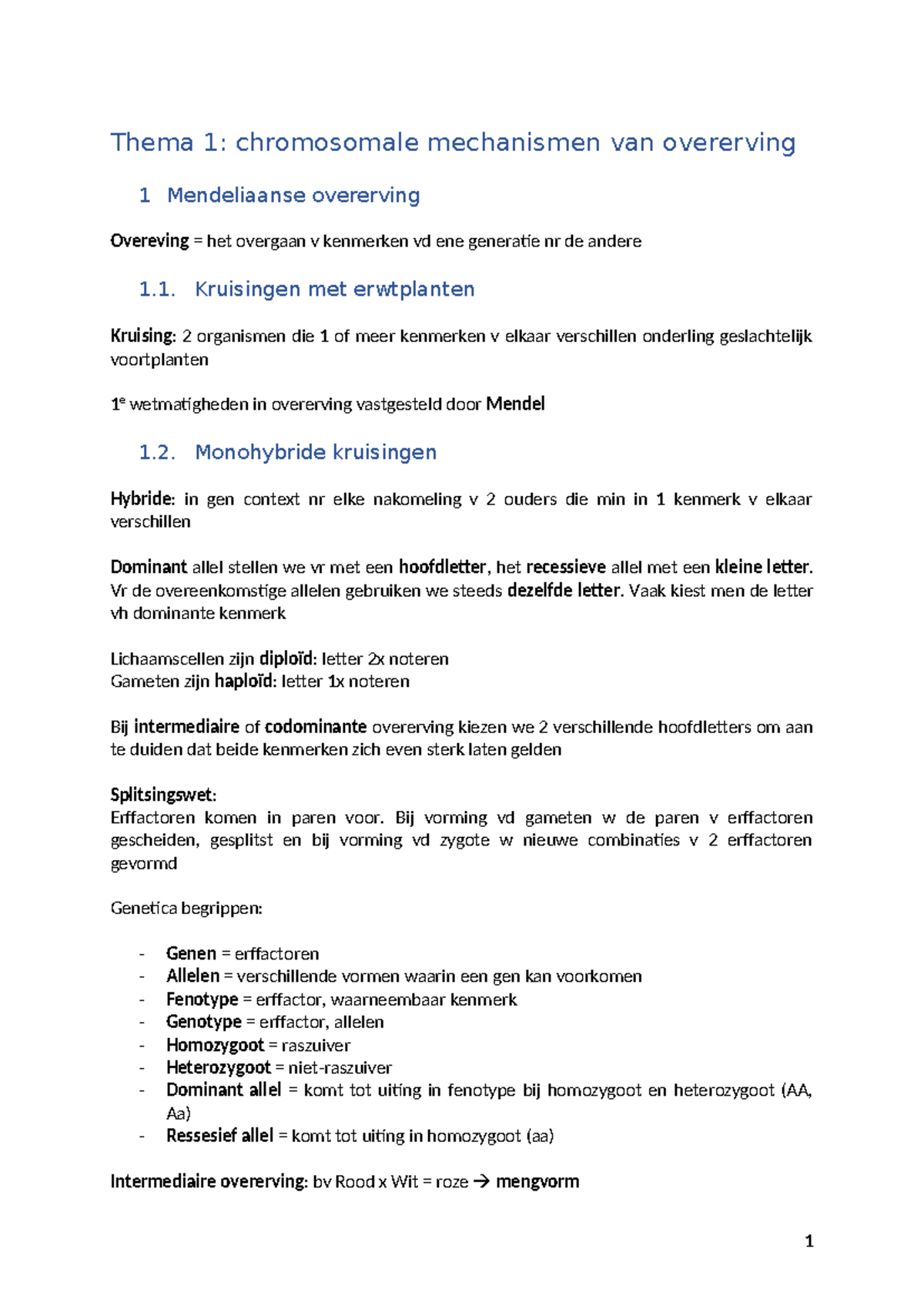 Biologie 6 - Thema 1: Chromosomale Mechanismen Van Overerving 1 ...