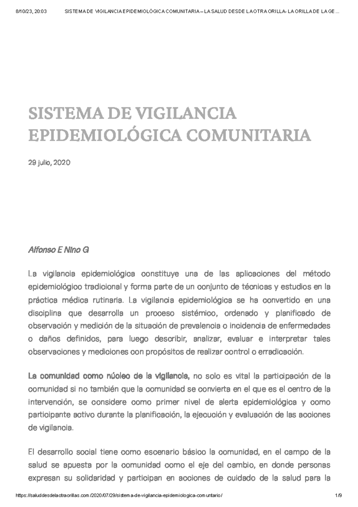 Sistema DE Vigilancia Epidemiológica Comunitaria – LA Salud Desde LA ...