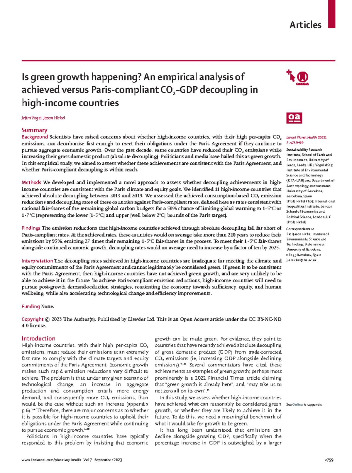 Is green growth happening - thelancet/planetary-health Vol 7 September ...