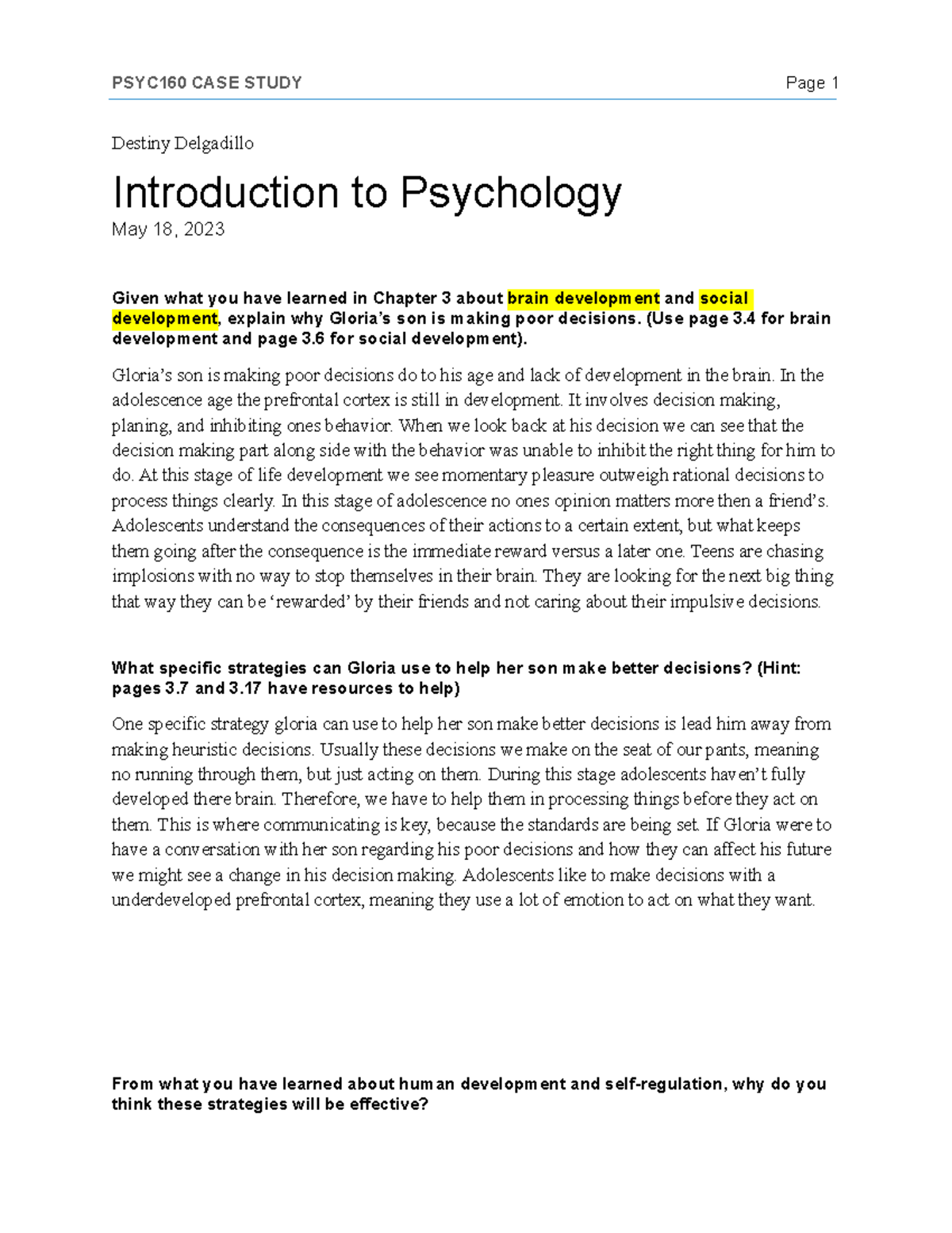 PSYC160 Case Study - PSYC 160 - WCU - Studocu