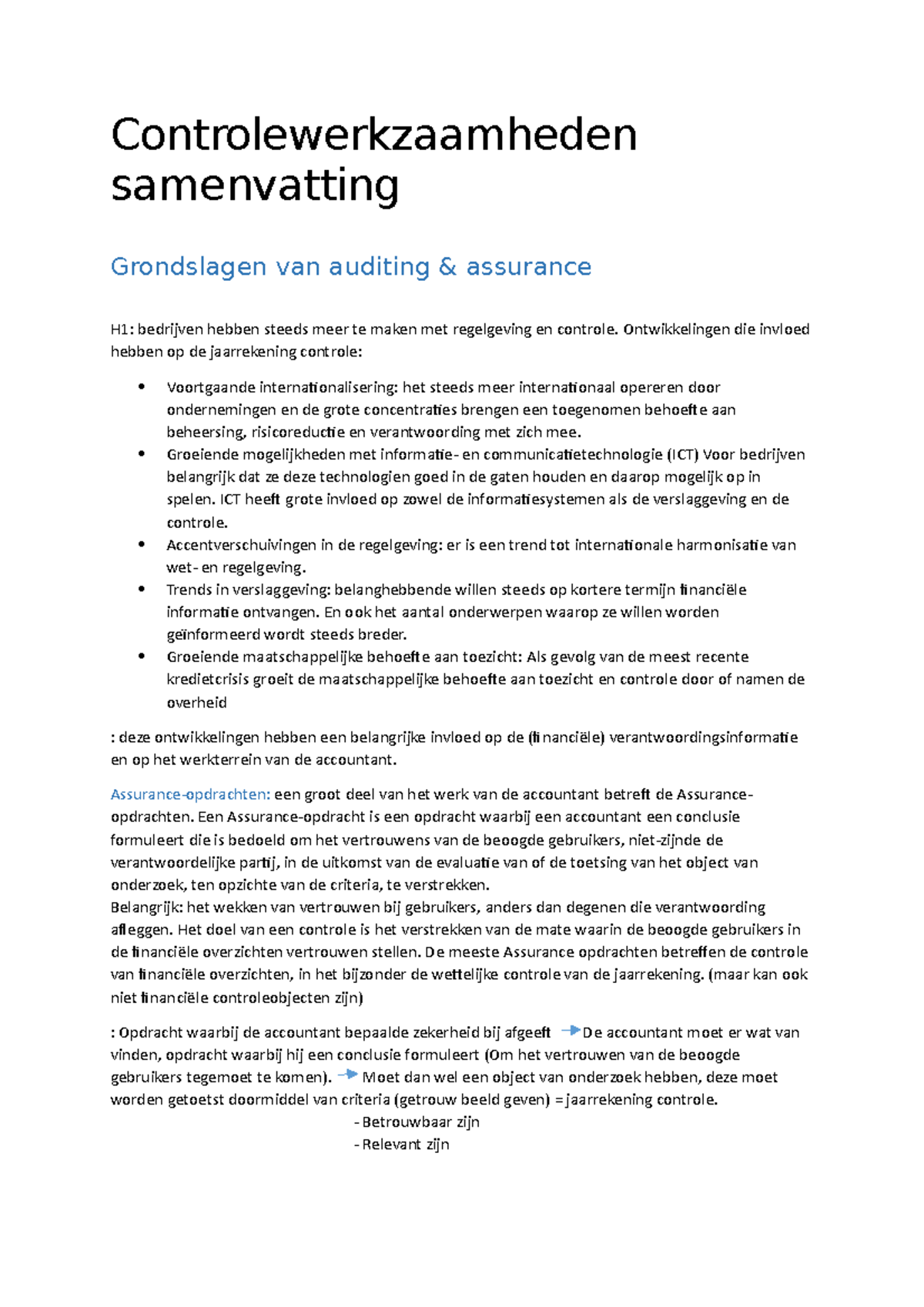 Samenvatting De Praktijk Van Auditing & Assurance ...