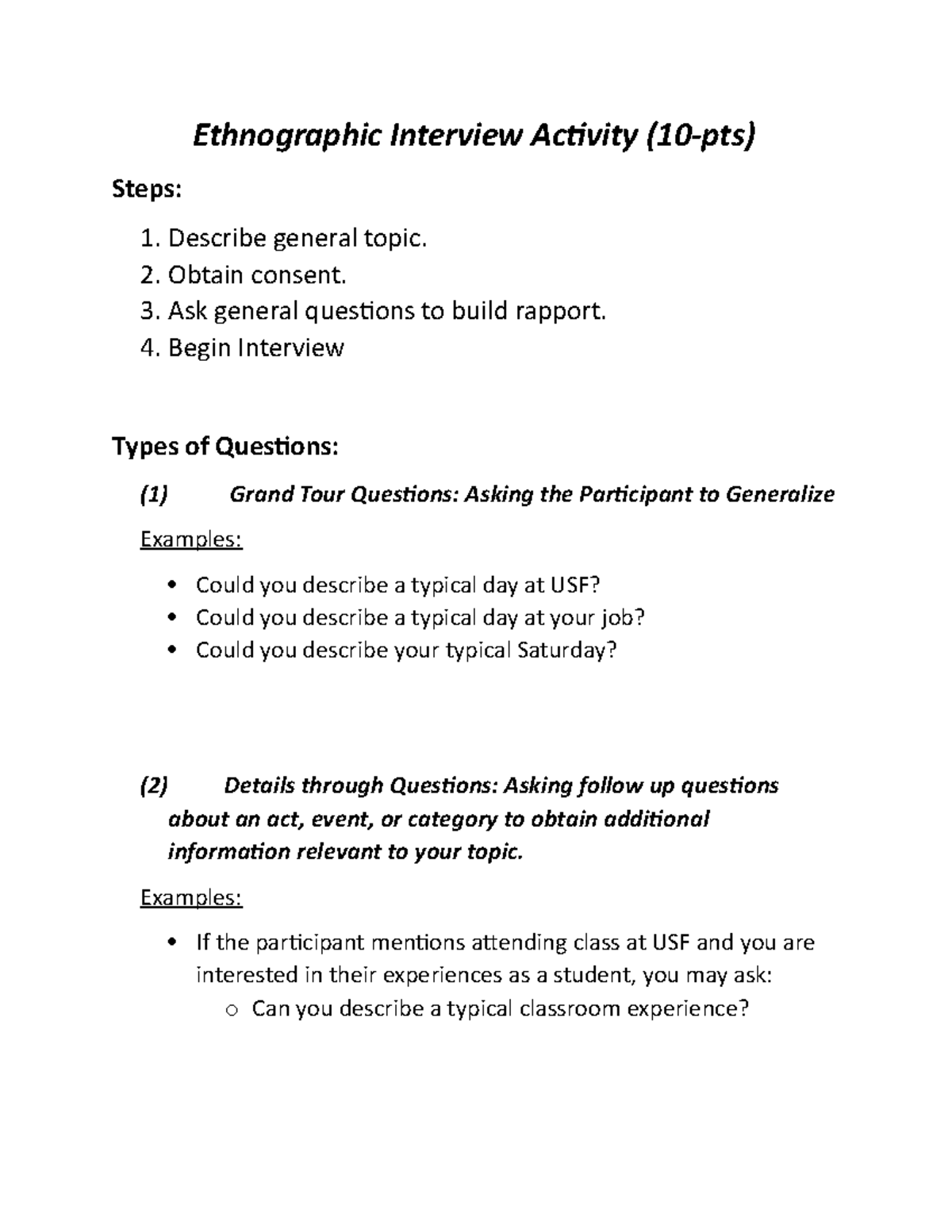 ANT2000 Ethnographic Interview Activity-1 - Ethnographic Interview ...