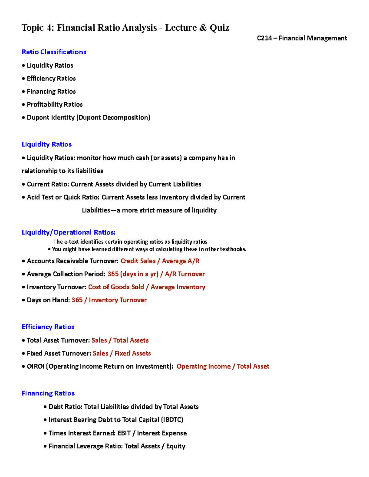 Topic 4 - Financial Ratios. Pdf - Topic 4: Financial Ratio Analysis ...