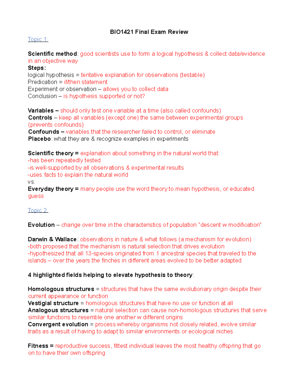 Final+Review+-+1421+-+F17 - BIO1421 Final Exam Review Topic 1 ...