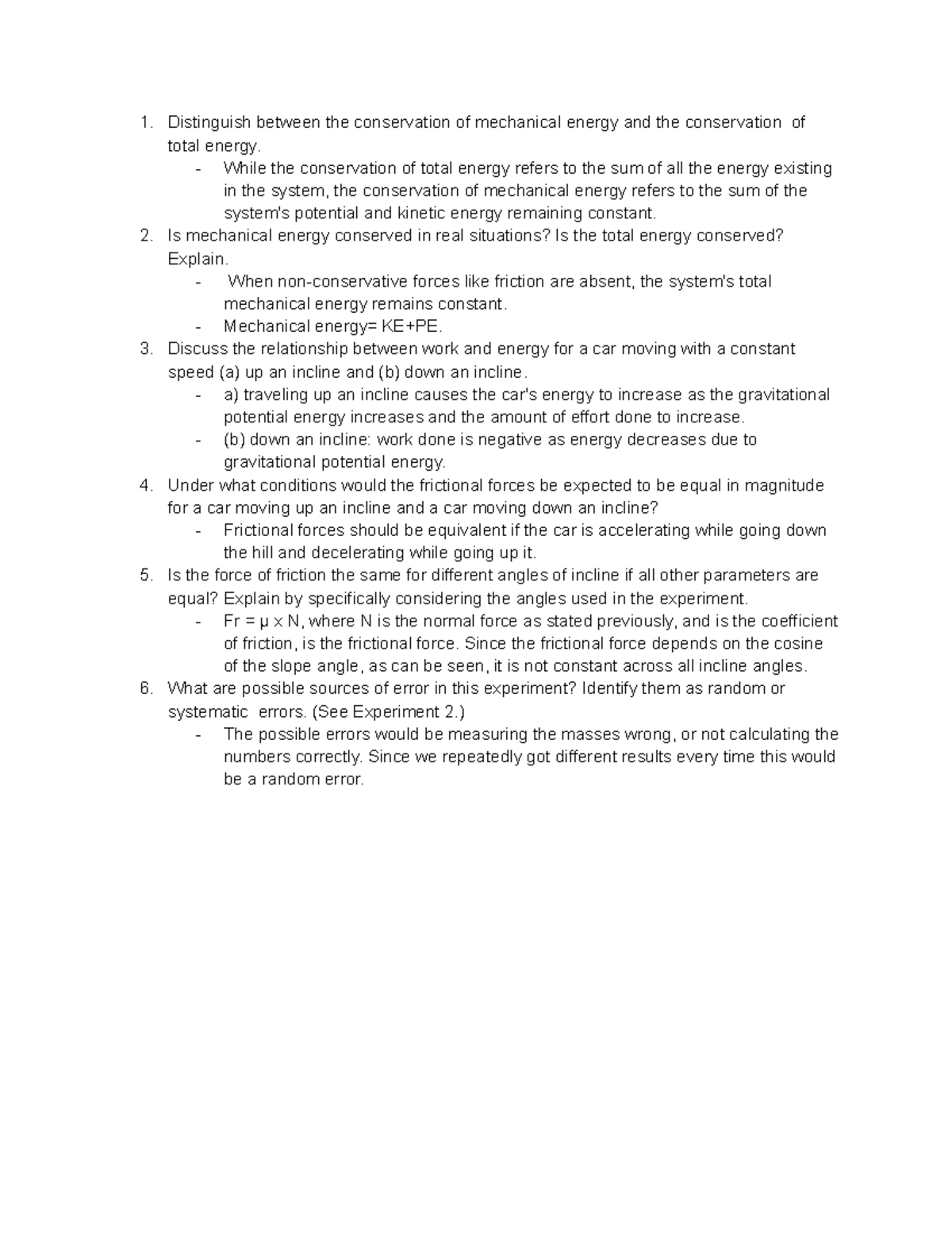 Lab 8 prelab Work and Energy Distinguish between the conservation