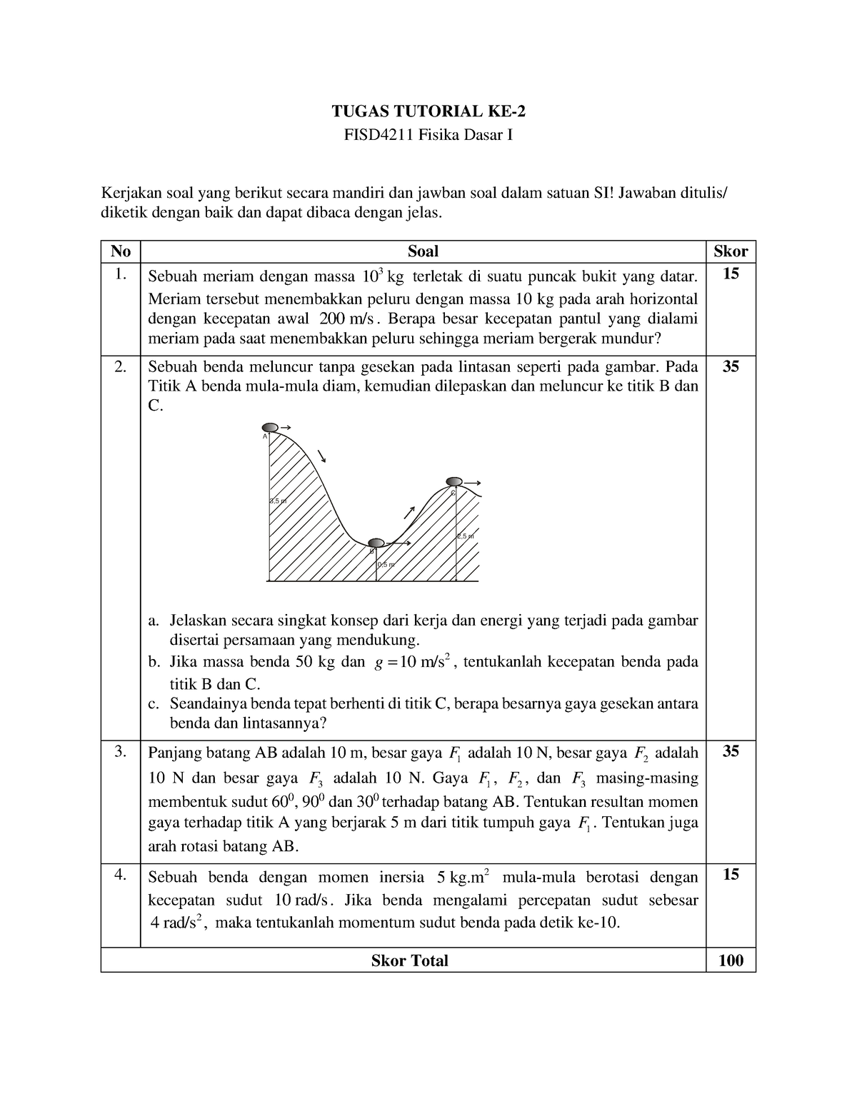 Tugas 2 FISD4211 Fisika Dasar I - TUGAS TUTORIAL KE- 2 FISD421 1 Fisika ...