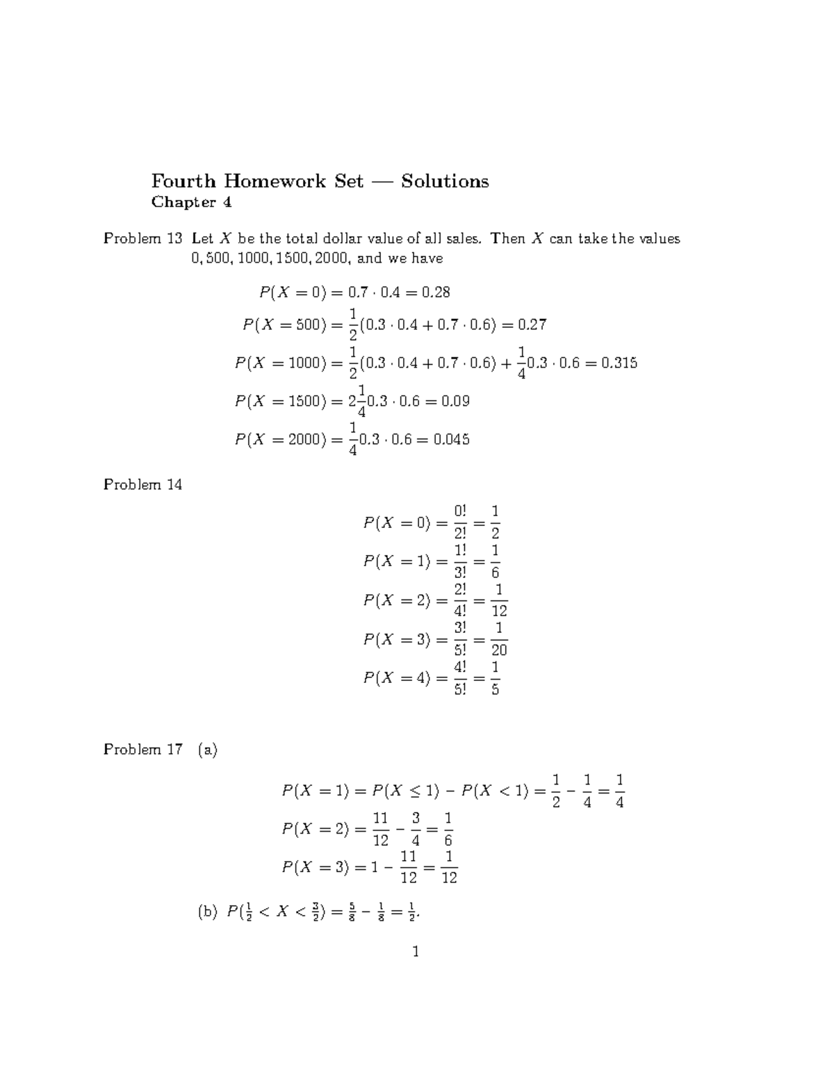 MATH 461 HW 4 Solutions - Fourth Homework Set — Solutions Chapter 4 ...