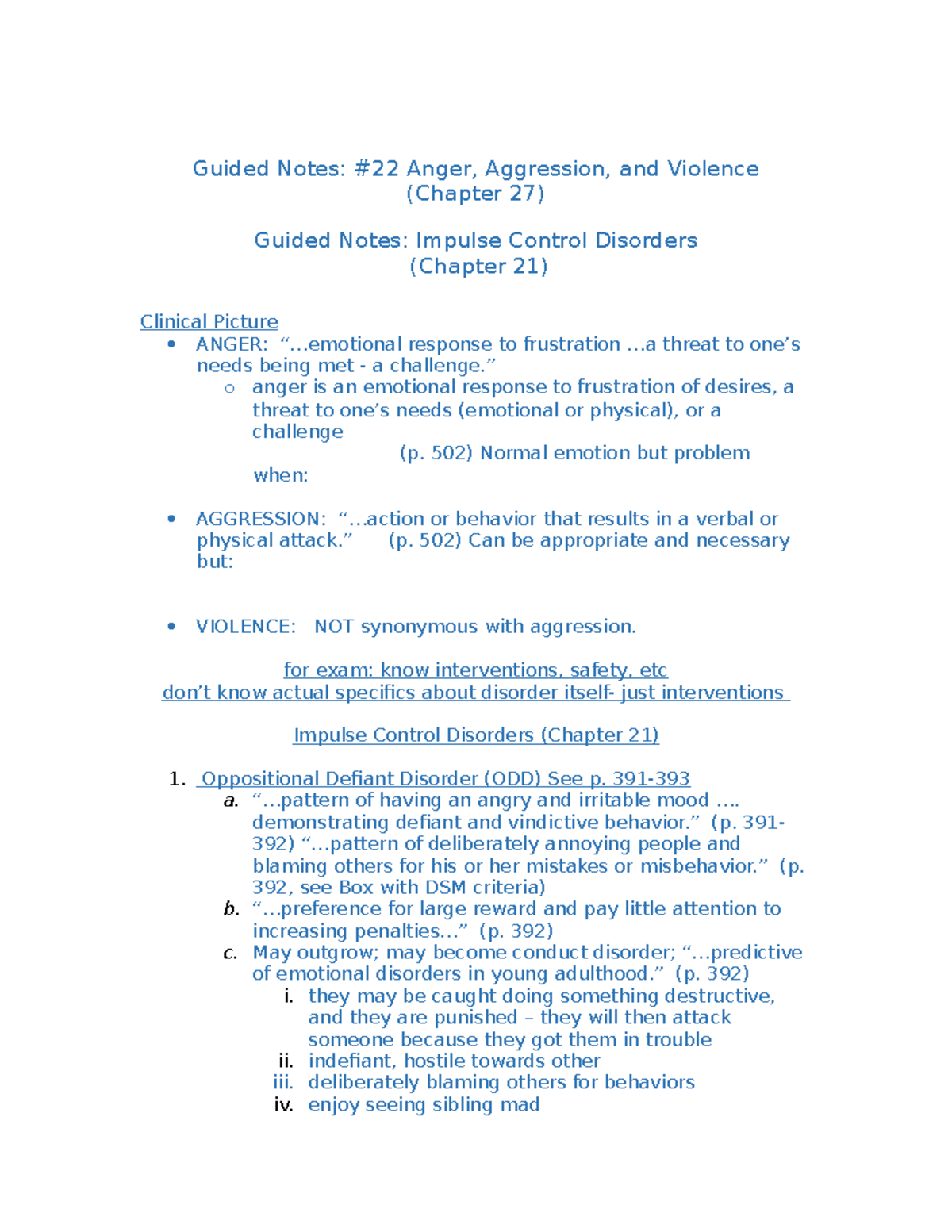 Guided notes 27 21 - exam 4 key points anger / aggression / violence ...