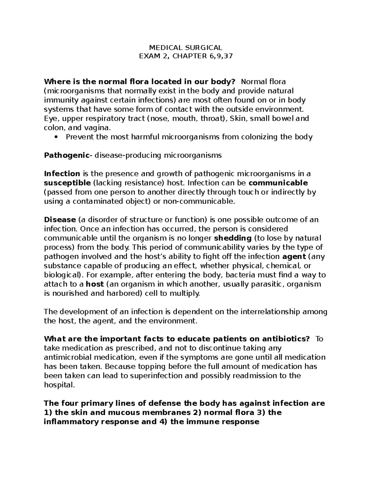 Medical SURG EXAM 2 Study Guide MEDICAL SURGICAL EXAM 2, CHAPTER 6,9