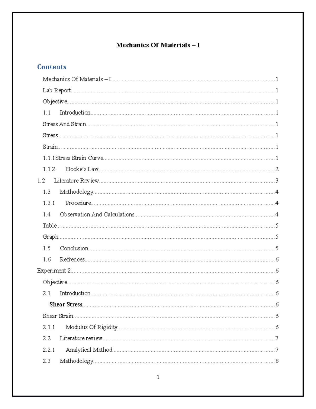 Mom lab report - Mechanics Of Materials – I Mechanics Of Materials ...