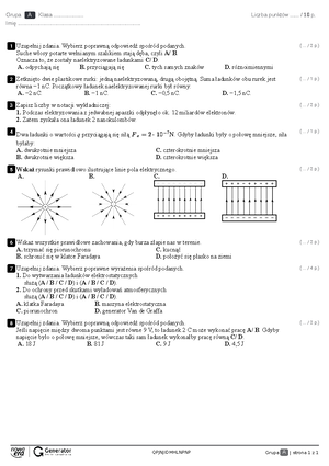 Odkryć Fizykę 2 ZP 1. Elektrostatyka Test 1 - Grupa A | Strona 1 Z 1 ...