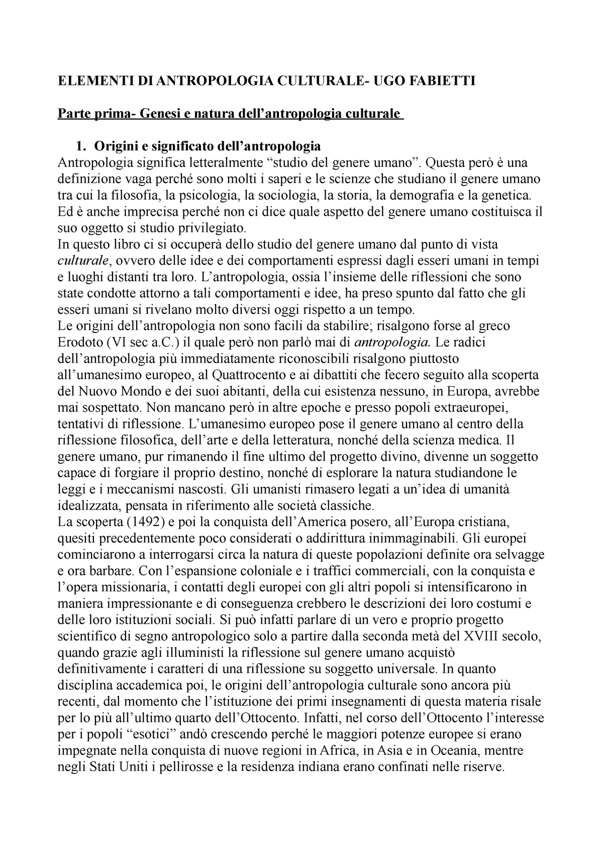 Antropologia culturale - Ugo Fabietti