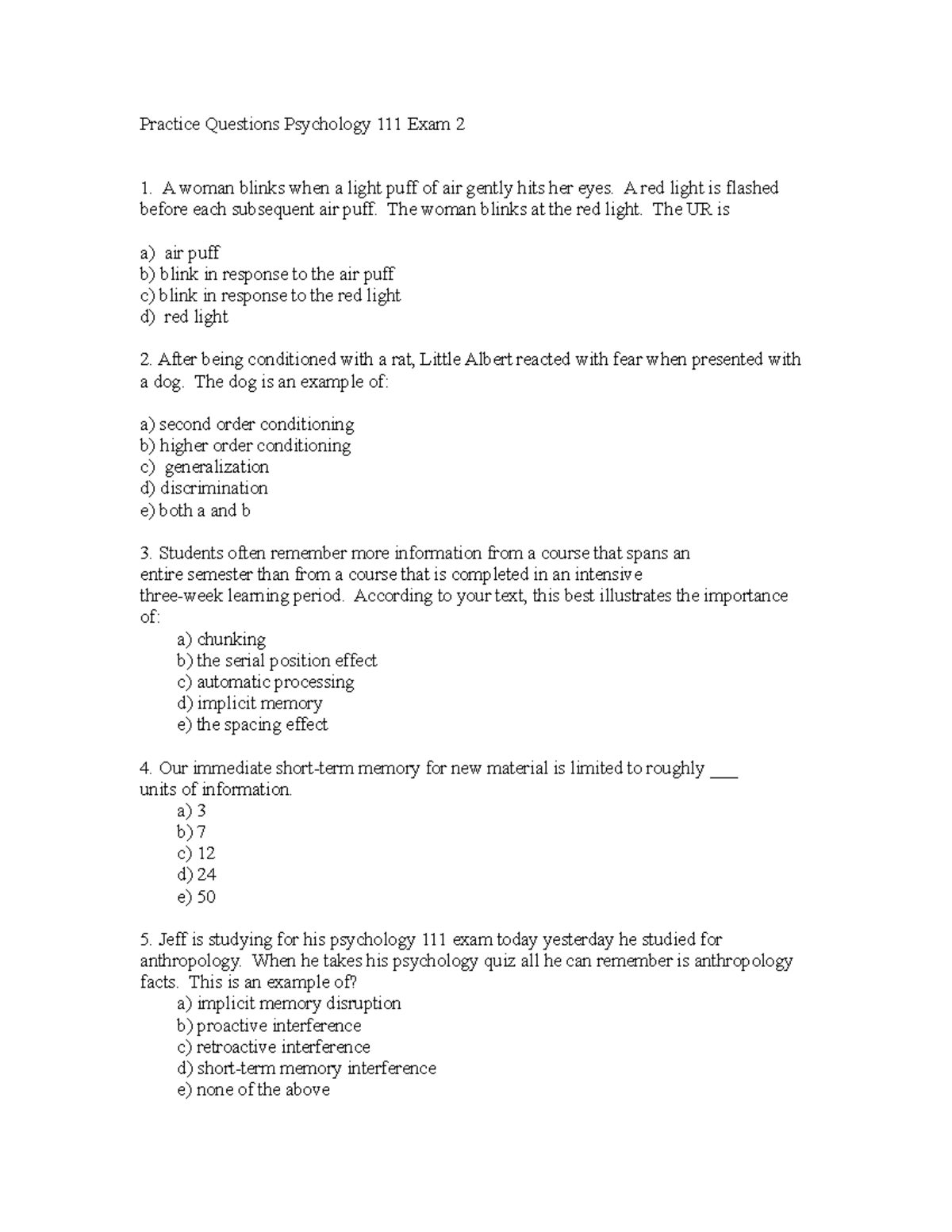 Practice Questions Psychology 111 Exam 2 - Deprecated API Usage: The ...