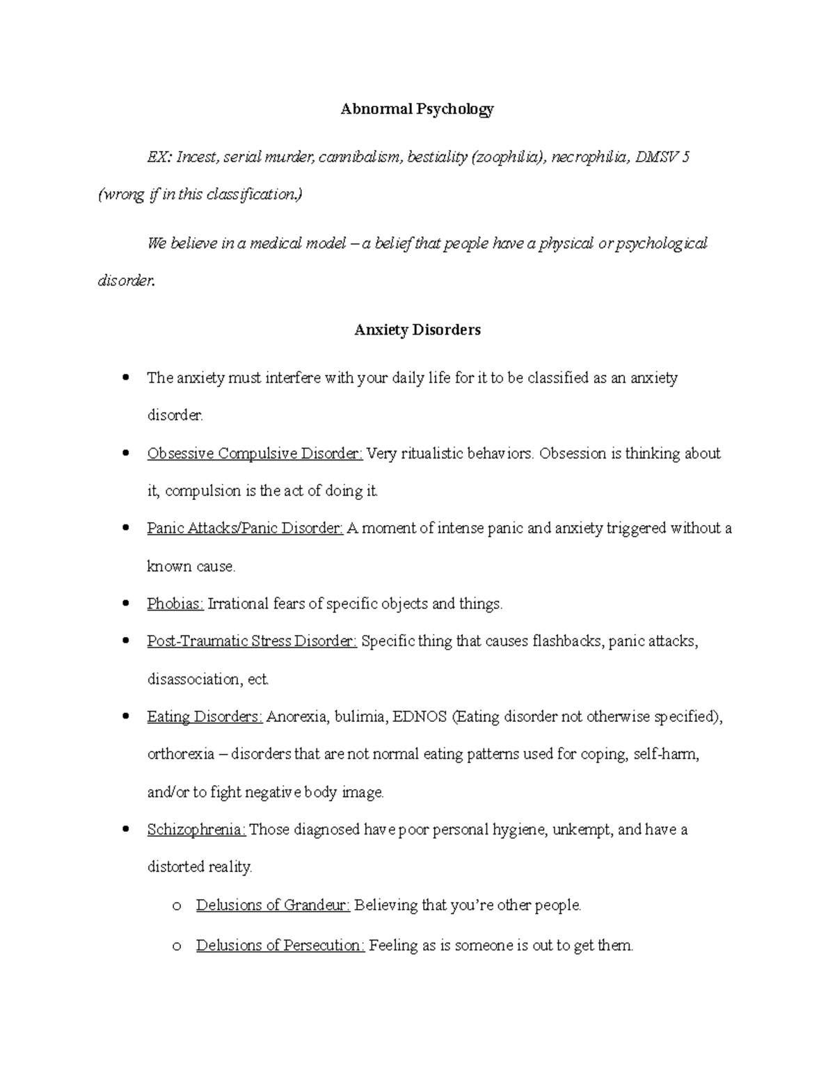 Abnormal Psychology/Anxiety Disorders Abnormal Psychology EX Incest