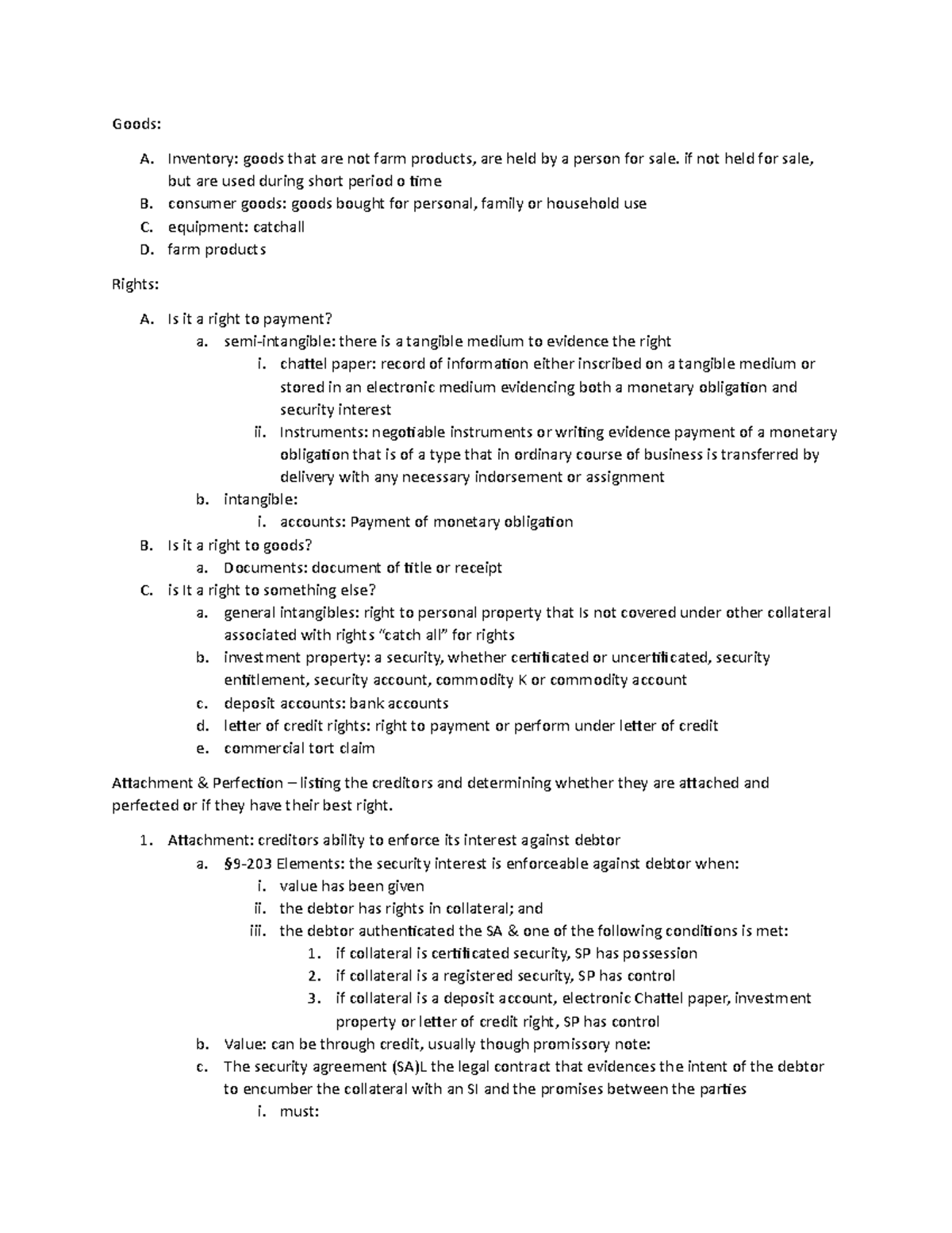 Secured outline 2 - Goods: A. Inventory: goods that are not farm ...